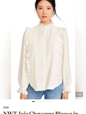 Joie  cheyanne Elegant victorian Ruffled eyelet Pintuck Blouse - porcelain